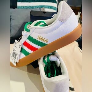 Adidas VL Court 3.0 White Sneakers with Green and Red Accents 10.5M